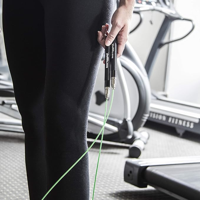 Bear KompleX - Speed Jump Rope - Adjustable Cross Training Boxing Fitness, Tangle-Free Skipping Rope Steel Cable 360° Swivel Bearings, Lightweight Aluminum Handles - Professional Size, Black Ice Color
