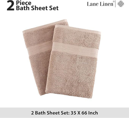 LANE LINEN 100% Cotton Bath Sheets Set of 2 (35"x66") - Ring Spun Cotton Extra Large Bath Towel Sets - Quick Dry, Soft & Absorbent Oversized Luxury Bathroom Towels Set- Sustainabaly Produced - Taupe