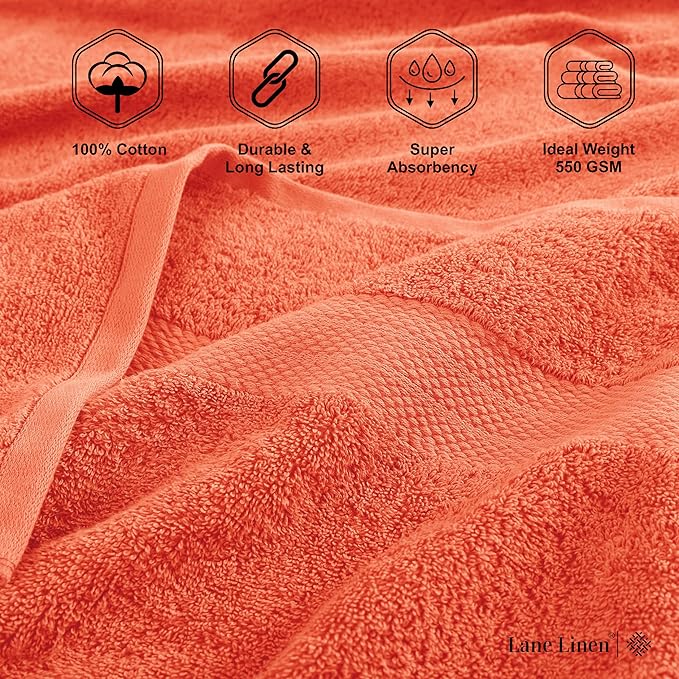 Lane Linen 100% Cotton 4 Pack Bath Sheets (35"x66") - Ring Spun Cotton - Extra Large Bath Towels Set - Quick Drying, Soft & Absorbent Oversized Bathroom Towel Sets - Spa & Hotel Quality - Living Coral