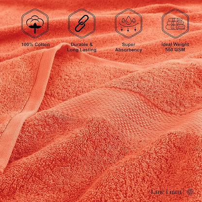 Lane Linen 100% Cotton 4 Pack Bath Sheets (35"x66") - Ring Spun Cotton - Extra Large Bath Towels Set - Quick Drying, Soft & Absorbent Oversized Bathroom Towel Sets - Spa & Hotel Quality - Living Coral