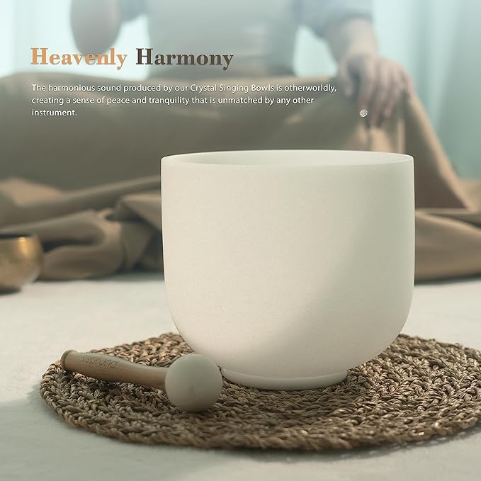 TOPFUND 8 inch A Note Quartz Crystal Singing Bowl Third Eye Chakra Meditation Sound Healing