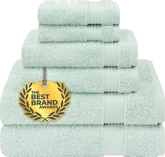 Cotton Paradise 6 Piece Towel Set, 100% Cotton Soft Absorbent Turkish Towels for Bathroom, 2 Bath Towels 2 Hand Towels 2 Washcloths, Mint Towel Set