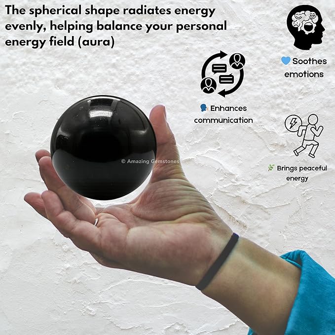 Amazing Gemstone Black Tourmaline Crystal Ball with Stand - 2" Inches Crystal Sphere Meditation Balls for Witchcraft and Decorative Balls