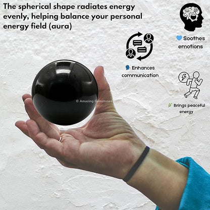 Amazing Gemstone Black Tourmaline Crystal Ball with Stand - 2" Inches Crystal Sphere Meditation Balls for Witchcraft and Decorative Balls