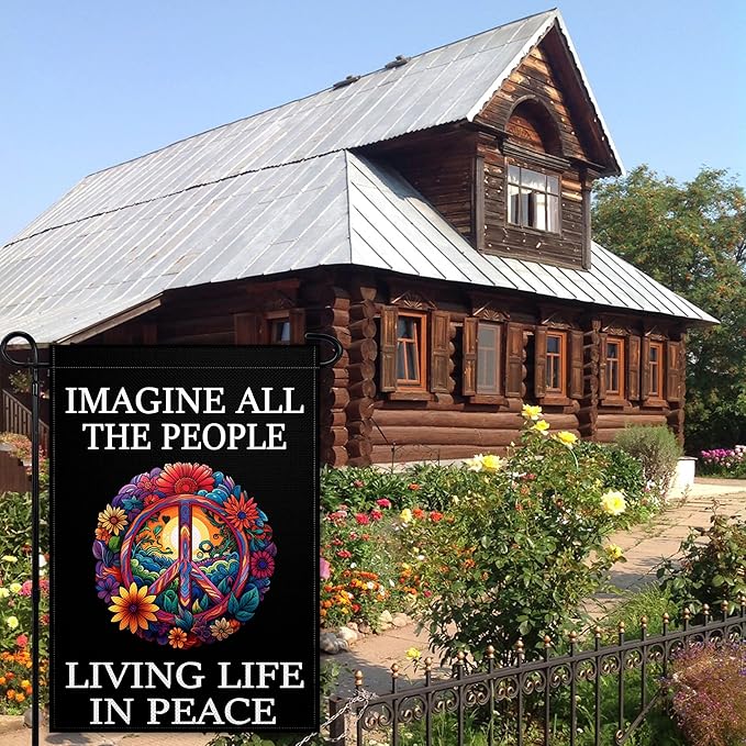 Imagine All The People Living Life in Peace Garden Flag for Outside 12x18 Double Sided Be Kind Garden flag Peace Floral Sign for Outdoor Indoor House Yard Decor