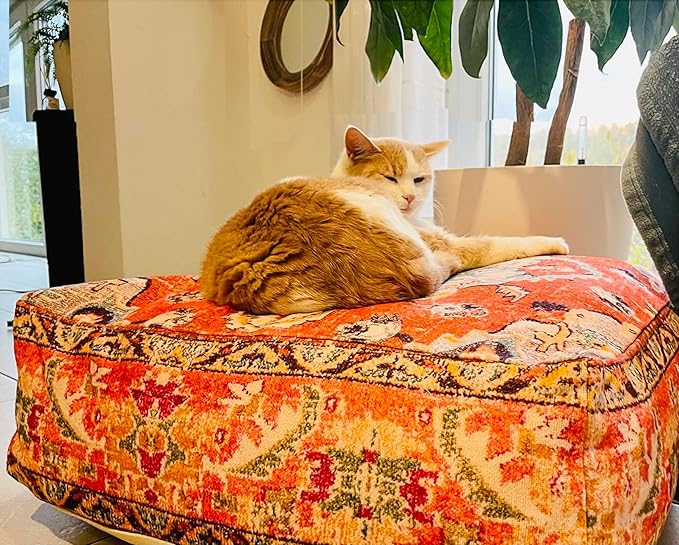 Mandala Life ART Large Yoga Décor Bean Bag Cover Orange Boho Chic Orange Decorative Floor Cushion Moroccan Seating Area Perfect for Living Room, Bedroom, Nursary or Children Room Unstuffed