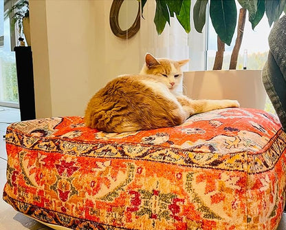 Mandala Life ART Large Yoga Décor Bean Bag Cover Orange Boho Chic Orange Decorative Floor Cushion Moroccan Seating Area Perfect for Living Room, Bedroom, Nursary or Children Room Unstuffed