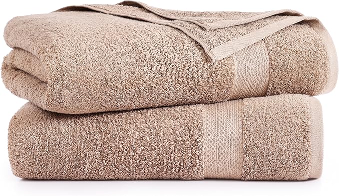 LANE LINEN 100% Cotton Bath Sheets Set of 2 (35"x66") - Ring Spun Cotton Extra Large Bath Towel Sets - Quick Dry, Soft & Absorbent Oversized Luxury Bathroom Towels Set- Sustainabaly Produced - Taupe