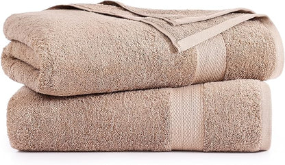 LANE LINEN 100% Cotton Bath Sheets Set of 2 (35"x66") - Ring Spun Cotton Extra Large Bath Towel Sets - Quick Dry, Soft & Absorbent Oversized Luxury Bathroom Towels Set- Sustainabaly Produced - Taupe