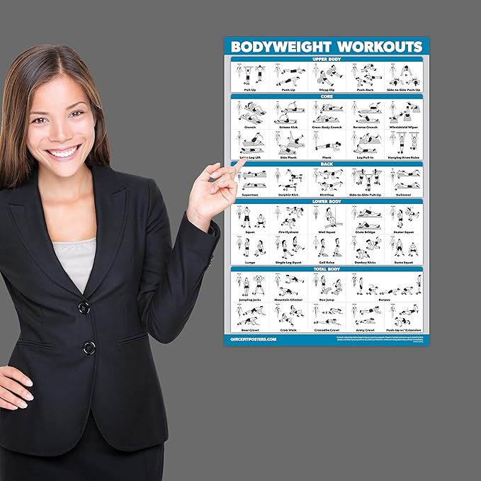 QuickFit 10 Pack - Exercise Workout Poster Set - Yoga Volume 1 & 2, Suspension, Kettlebell, Resistance Bands, Stretching, Bodyweight, Barbell, Exercise Ball (Laminated, 18" x 27")