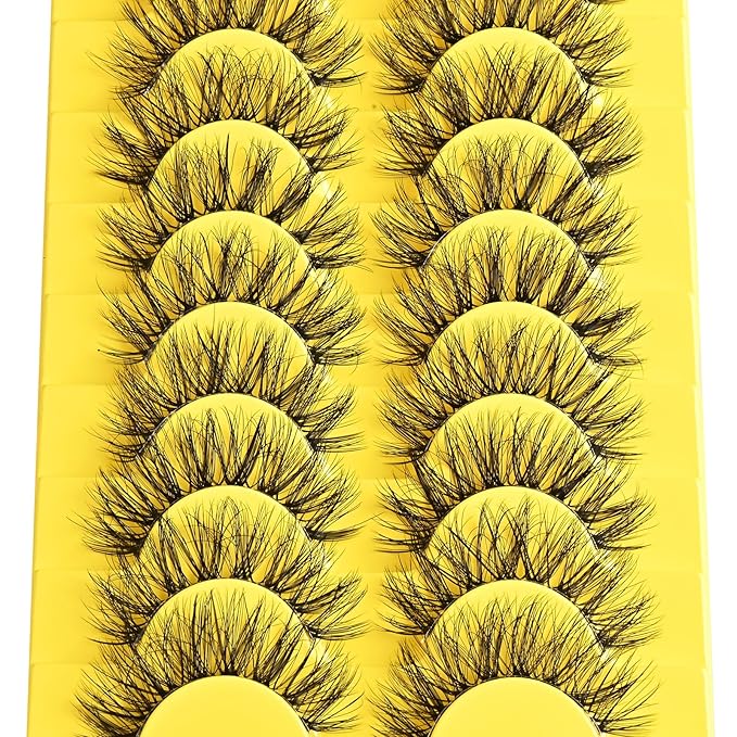 Mink Lashes Clear Band Natural Eyelashes 10 Pairs Reusable Fake Lash 6D Curl Short False Eyelash Small Volume Cluster Strip Lashes Wispy Eyelash Packs