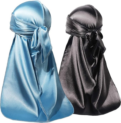 ForceWave 2 Pieces Silky Durag Pack for Men Women Waves, Premium Satin Deluxe Du-rag