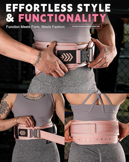 MANUEKLEAR Weight Lifting Belts for Men and Women, Gym Weight Belt with Carabiner Quick Locking, Double-Layer Weightlifting Belt for Workout Squat Powerlifting Deadlift