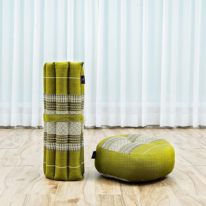 Leewadee Meditation Cushion Set – 1 Small Zafu Yoga Pillow and 1 Small Roll-Up Zabuton Mat Filled with Kapok