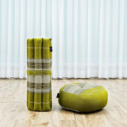 Leewadee Meditation Cushion Set – 1 Small Zafu Yoga Pillow and 1 Small Roll-Up Zabuton Mat Filled with Kapok