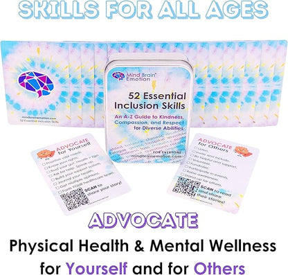 Mind Brain Emotion 52 Essential Inclusion Skills - A to Z Guide to Kindness, Compassion, Respect for Diversity and Disabilities - Educational Cards and Health Advocate to Teach Kids Empathy