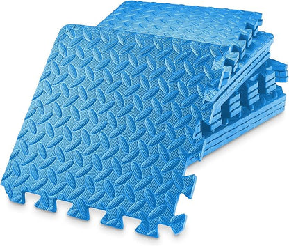 Philosophy Gym Pack of 12 Exercise Flooring Mats - 12 x 12 Inch Foam Rubber Interlocking Puzzle Floor Tiles - Blue