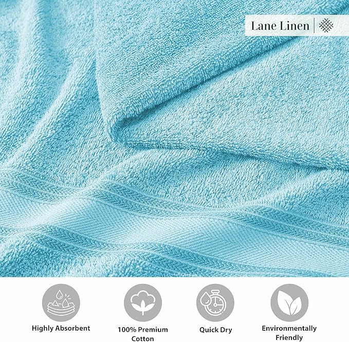 LANE LINEN Luxury Bath Towels Set - 12 Piece, 100% Cotton, Zero Twist, Super Soft & Absorbent, Includes 4 Bath Towels, 4 Hand Towels, 4 Washcloths - Blue