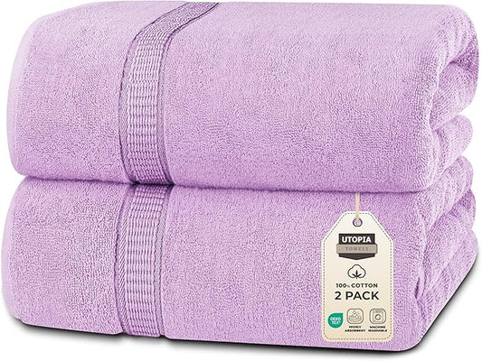 Utopia Towels Luxurious Jumbo Bath Sheet 2 Piece, 600 GSM, 35 by 70 Inches, 100% Ring Spun Cotton, Highly Absorbent and Quick Dry Extra Large Bath Towel, Super Soft Towel, Lavender