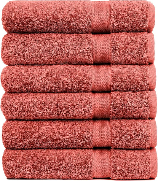 Pleasant Home Bath Towels Set of 6 (24” x 50”) 100% Cotton, 515 GSM | Lightweight, Soft & Absorbent Luxury Towels for Bathroom | for Gym, Pool & Spa | 6 Pack, Red