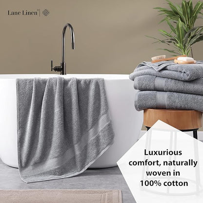 LANE LINEN 100% Cotton Bath Sheets Set of 4 (35"x66") - Ring Spun Cotton Extra Large Bath Towels Sets - Quick Dry, Soft & Absorbent Oversized Shower Towel Sets - Sustainabaly Produced - Space Grey