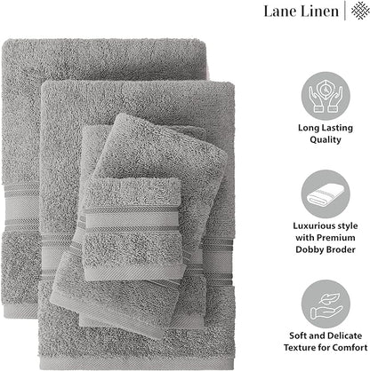 LANE LINEN 100% Cotton 18 Piece Bath Towel Set - Zero Twist, Quick Dry, Super Soft & Highly Absorbent - 6 Bath, 6 Washcloths, 6 Hand Towels for Bathroom - Hotel Quality Bathroom Towel Set - Grey