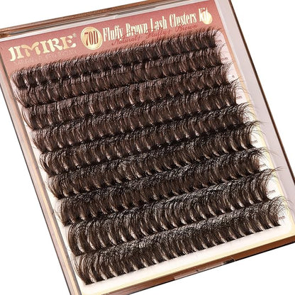 JIMIRE Brown Lash Extension Kit Natural Look Wispy Brown Lash Clusters Individual Lashes with Lash Bond and Seal Wsipy D Curl 10-18MM DIY Eyelash Extension Kit Fluffy Brown Cluster Lashes 180Pcs