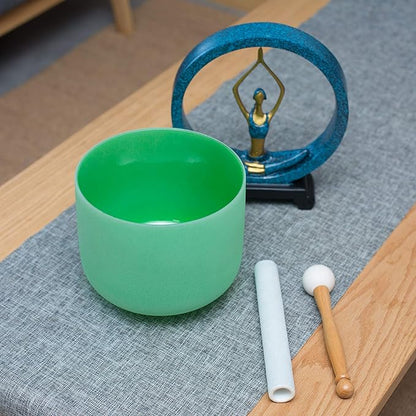 Leize Quartz Crystal Singing Bowl F Note 432 hz Heart Chakra Green 10" with Heavy Duty Carrying Case Suede Striker