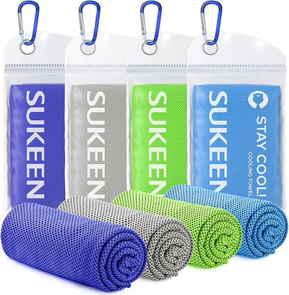 Sukeen [4 Pack] Cooling Towel (40"x12"), Ice Microfiber Chilly Towel for Yoga, Sport, Running, Gym, Workout, Camping, Fitness & More Activities