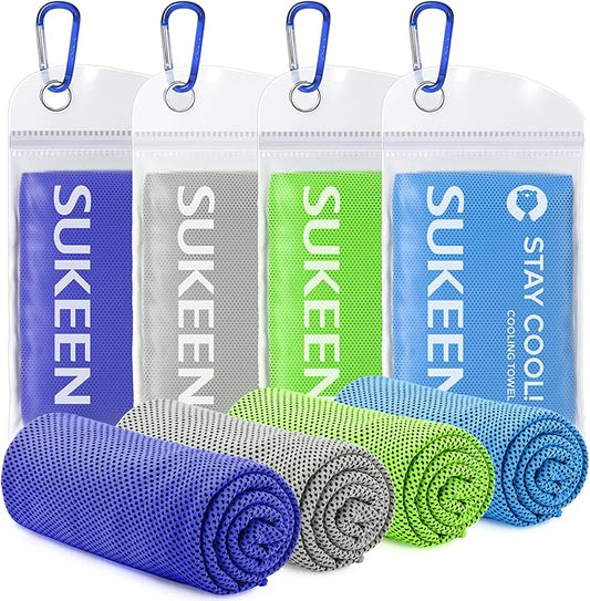 Sukeen [4 Pack] Cooling Towel (40"x12"), Ice Microfiber Chilly Towel for Yoga, Sport, Running, Gym, Workout, Camping, Fitness & More Activities