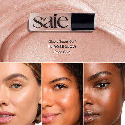 Saie SaieGlow Starter Makeup Kit - Glowy Super Gel, Dew Blush, and Glossybounce Lip Gloss - Essential Makeup Set in a Mini Reusable Jelly Travel Bag (3 Count)