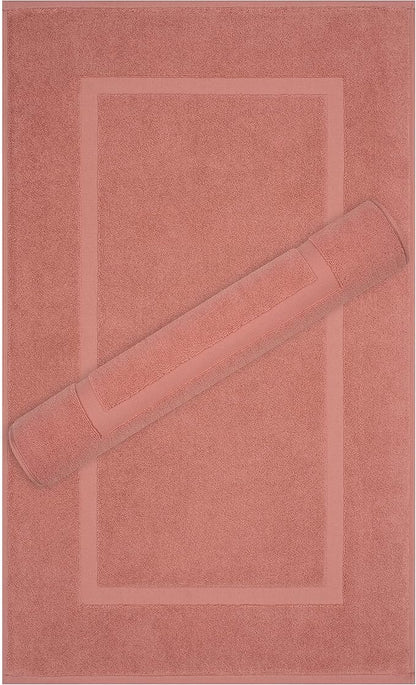 Cotton Paradise 100% Cotton Bath Mats for Bathroom Floor Set of 2 Pack, 20x34 Soft Absorbent Washable Quick Dry Tub Bathmat, Coral Towel Bath Mat