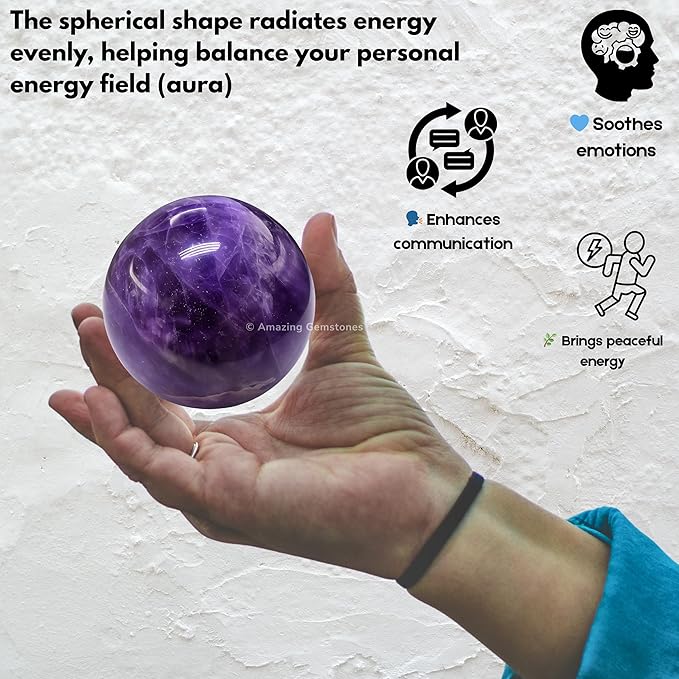 Amazing Gemstone Amethyst Crystal Ball with Stand - 2" Inches Crystal Sphere Meditation Balls for Witchcraft and Decorative Balls