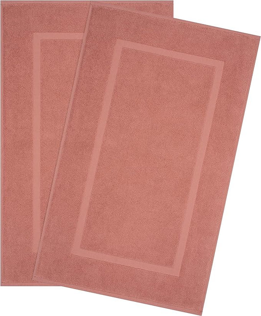 Cotton Paradise 100% Cotton Bath Mats for Bathroom Floor Set of 2 Pack, 20x34 Soft Absorbent Washable Quick Dry Tub Bathmat, Coral Towel Bath Mat