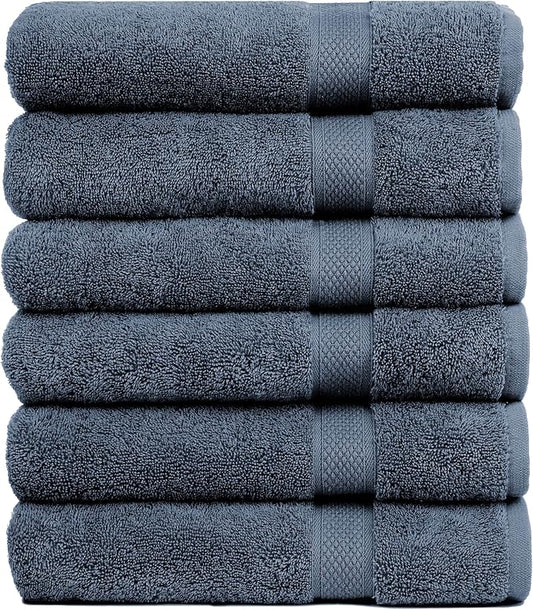 Pleasant Home Bath Towels Set of 6 (24” x 50”) 100% Cotton, 515 GSM | Lightweight, Soft & Absorbent Luxury Towels for Bathroom | for Gym, Pool & Spa | 6 Pack, Navy