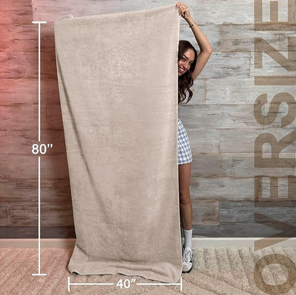 TEXTILOM 100% Turkish Cotton Oversized Luxury Bath Sheets, Jumbo & Extra Large Bath Towels Sheet for Bathroom and Shower with Maximum Softness & Absorbent (40 x 80 inches)- Beige