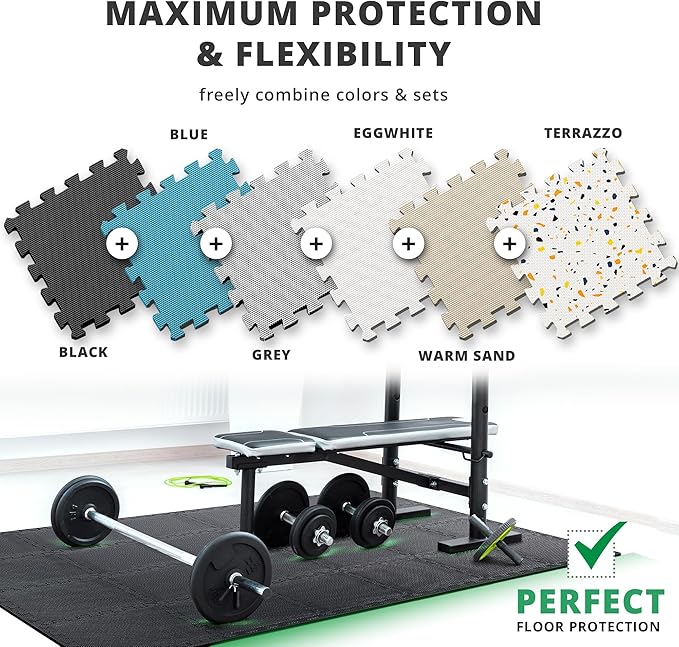bemaxx Gym Mats Set - 18 pcs EVA Interlocking Foam Floor Tiles (12.6"x12.6"x0.4") 18sqft Protective Gym Flooring Sports Home Workout Exercise Mats Puzzle Garage Fitness Play-Room Garage Pool Treadmill