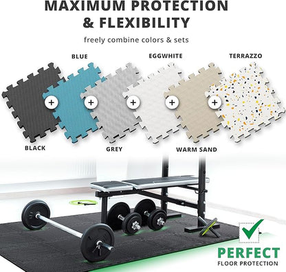 bemaxx Gym Mats Set - 18 pcs EVA Interlocking Foam Floor Tiles (12.6"x12.6"x0.4") 18sqft Protective Gym Flooring Sports Home Workout Exercise Mats Puzzle Garage Fitness Play-Room Garage Pool Treadmill