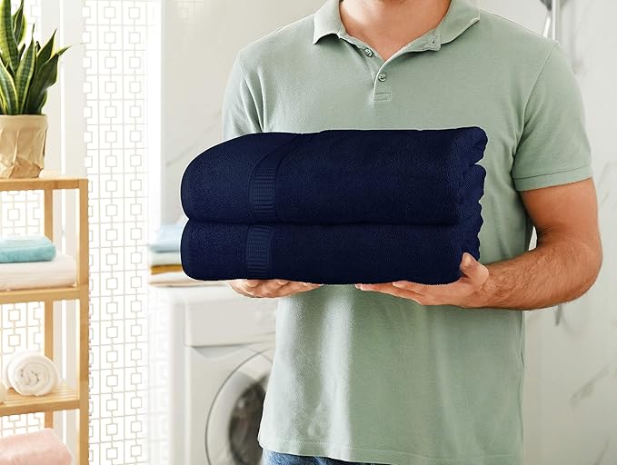 Utopia Towels Luxurious Jumbo Bath Sheet 2 Piece, 600 GSM, 35 by 70 Inches, 100% Ring Spun Cotton, Highly Absorbent and Quick Dry Extra Large Bath Towel, Super Soft Towel, Navy
