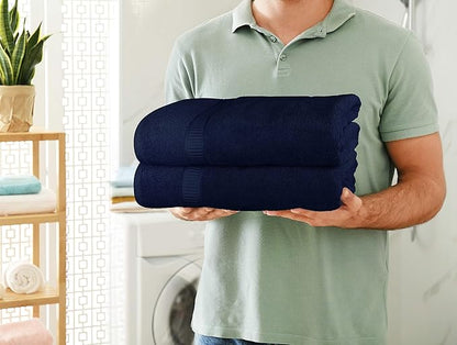 Utopia Towels Luxurious Jumbo Bath Sheet 2 Piece, 600 GSM, 35 by 70 Inches, 100% Ring Spun Cotton, Highly Absorbent and Quick Dry Extra Large Bath Towel, Super Soft Towel, Navy