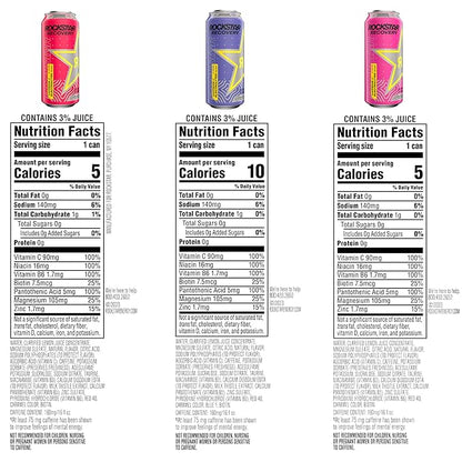 Rockstar Recovery Non-Carbonated Energy Drink, 3 Flavor Variety Pack (Raspberry Lemonade, Berryade, Strawberry Lemonade), 16 Fl Oz Cans (12 Pack), 160mg Caffeine, B Vitamins, Electrolytes