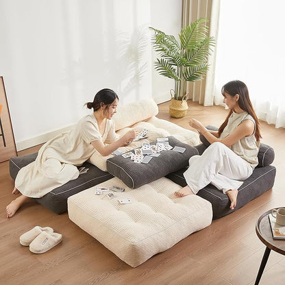 35.4x33.5 Inch Floor Pillow, Large Round Floor Cushion with Removable Washable Cover - Ultra Soft Plush Filling for Adults, Kids, Lounge, Bedroom, Reading Nook, Meditation, Corduroy, Grey