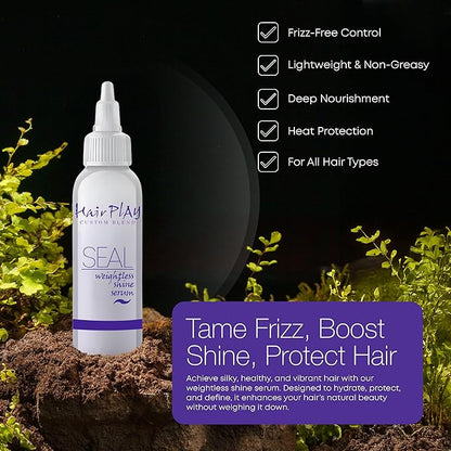 Hair Play SEAL Hair Serum for Frizzy and Damaged Hair - Anti Frizz Hair Oil with Heat Protectant Serum for Women & Men - Lightweight Smoothing Hair Serum for Shiney Hair - Hair Moisturizer Oil - 2oz