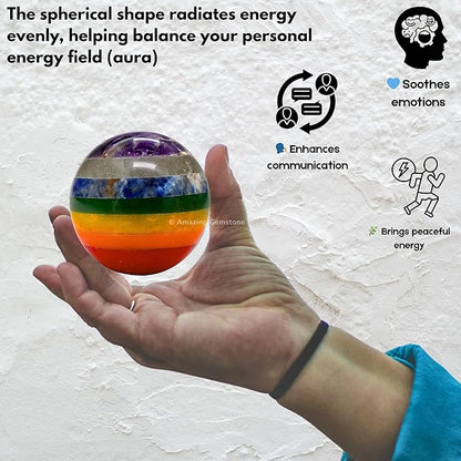 Amazing Gemstone Chakra Crystal Ball with Stand - 2 Inches Crystal Sphere Meditation Balls for Witchcraft and Decorative Balls