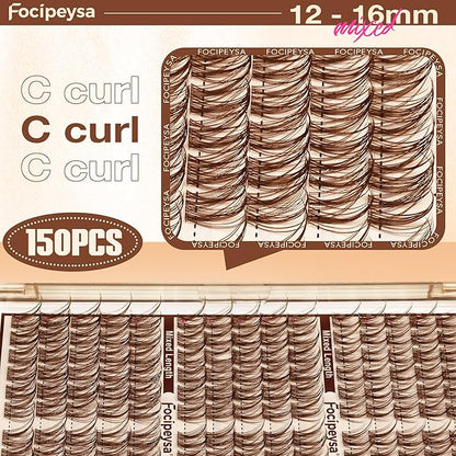 Focipeysa Brown Lash Clusters Spiky Eyelashes Wispy Lash Extensions 12-16mm Manga Eyelash Clusters Salon Effect Pestañas Postizas Naturales Spiky Brown Individual Eyelashes Extensions
