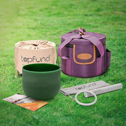 TOPFUND Green 432 Hz F Note Crystal Singing Bowl Heart Chakra 8 inch with Carrying Case and Suede Mallet