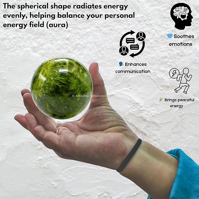 Amazing Gemstone Green Tourmaline Crystal Ball with Stand - 2 Inches Crystal Sphere Meditation Balls for Witchcraft and Decorative Balls