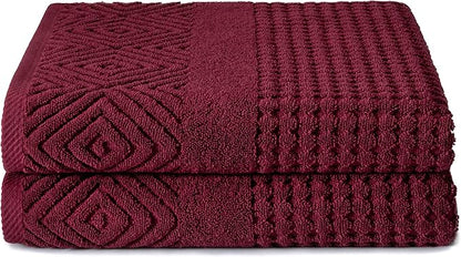 Texere 100% Organic Cotton Diamond Jacquard 700 GSM Luxury Bath Towel Sets - Ultra Soft and Absorbent Hotel and Spa Quality (Diamond, Merlot, 2 Bath Towels)