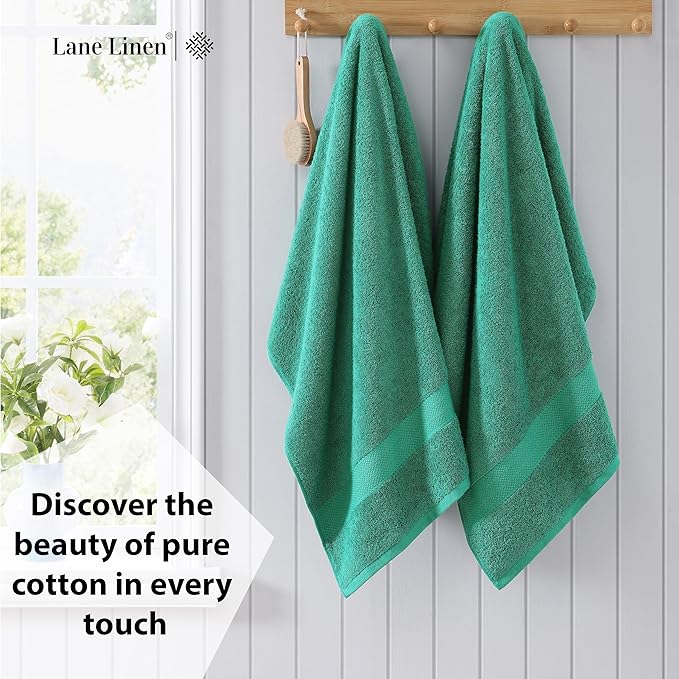 LANE LINEN 100% Cotton Bath Towels Pack of 4 (28"x54") - Ring Spun Mercerized Cotton Bathroom Towel Set - Quick Dry, Soft & Absorbent Large Bath Towels - Holds Well After Multiple Washes - Emerald