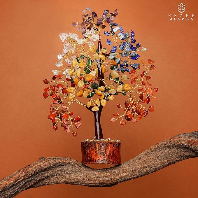 Crystal Tree of Life 7 Chakra Healing Crystals Trees for Home Decor, Office Desk Decor, Boho Decor, Handmade Bonsai Trees for Positive Energy, Money, Good Luck Birthday Gifts for Women, Mom